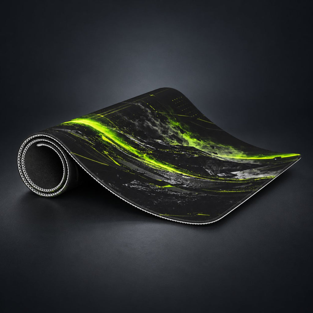 DeskCTRL BLADE Desk Mat – Rollansicht auf dunklem Studiohintergrund