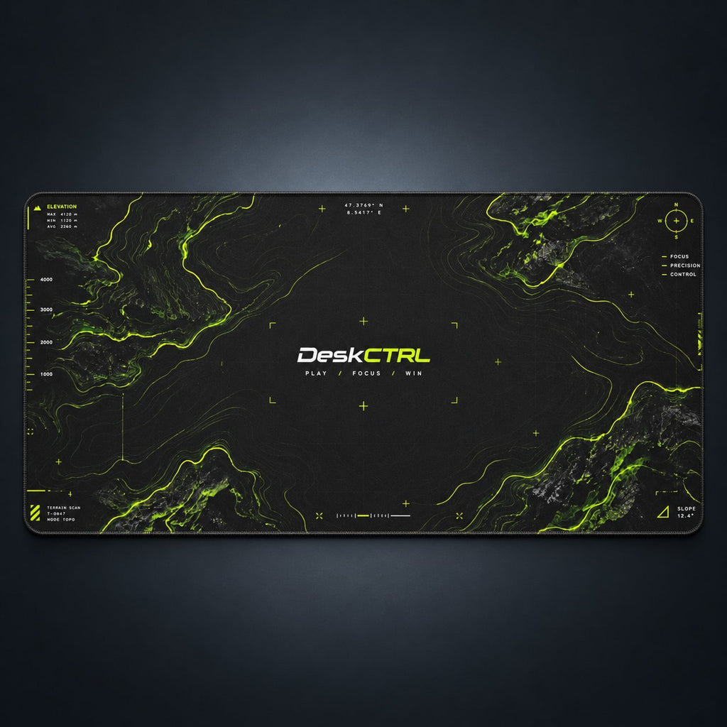 DeskCTRL GRID Desk Mat – Gesamtansicht des Originalmotivs auf dunklem Hintergrund